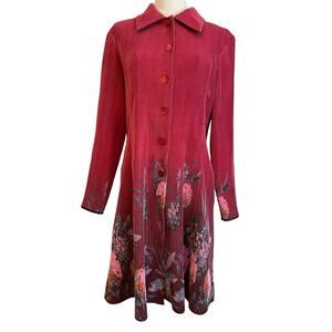 Jerry T New York  Art To Wear Coat Dress L  Y2K Artsy Floral Fairy Micro Pleats